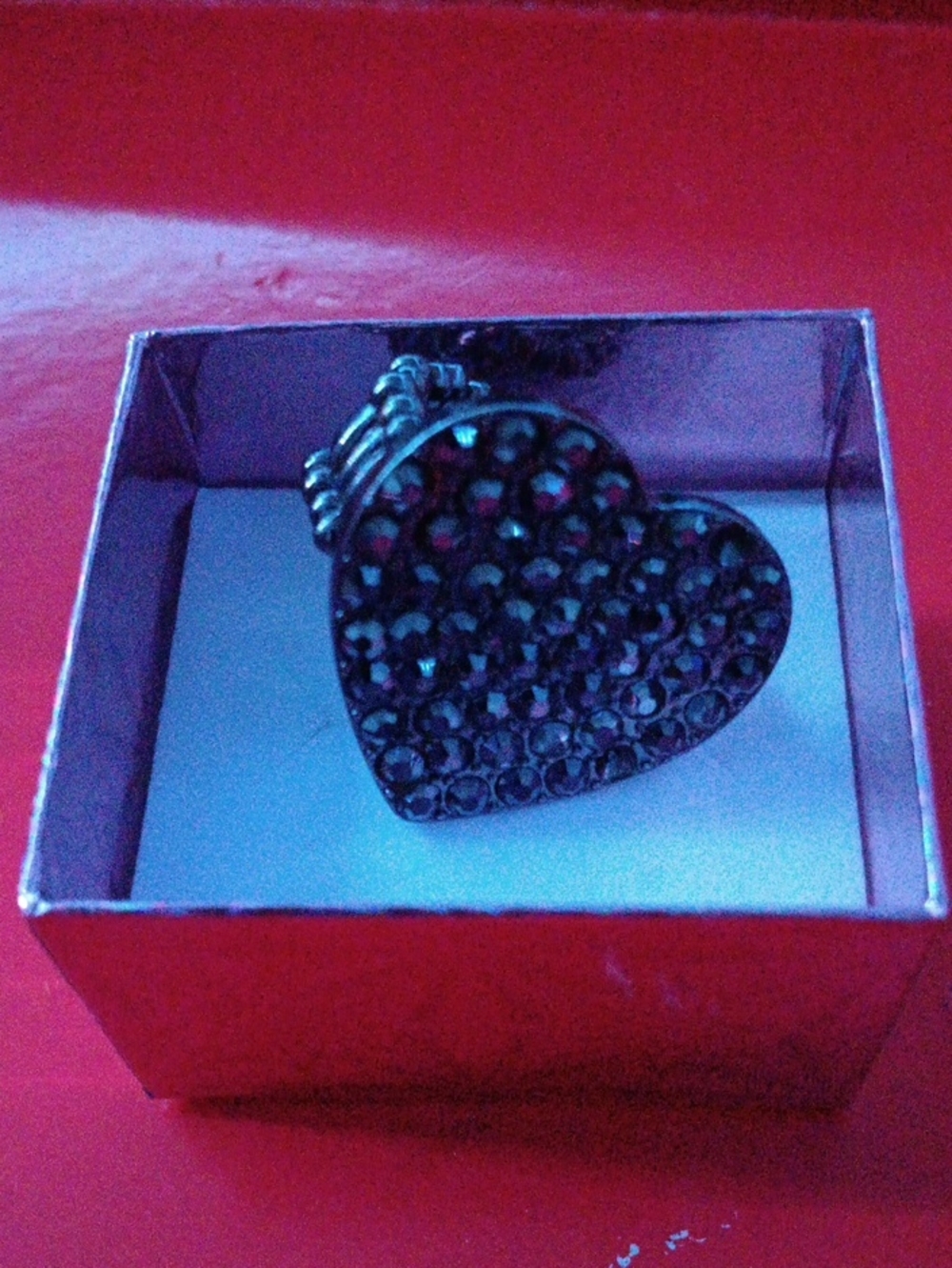 Heart Shaped Crystal Accent Ring in Black